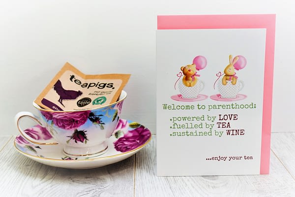 new baby card for tea lovers