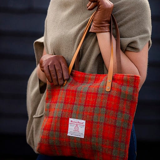 Orange Check Harris Tweed tote bag